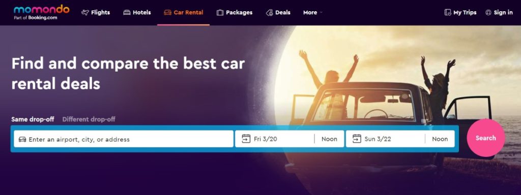 Best car rental sites, Momondo