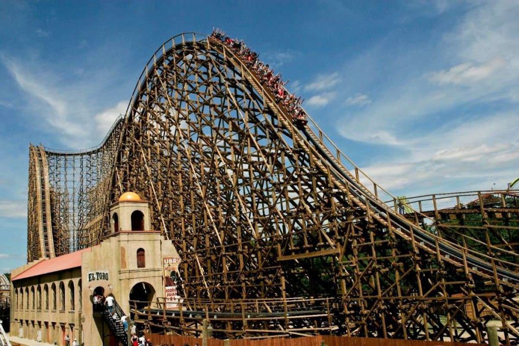 Unique wooden roller coaster, T Express, Everland, South Kore