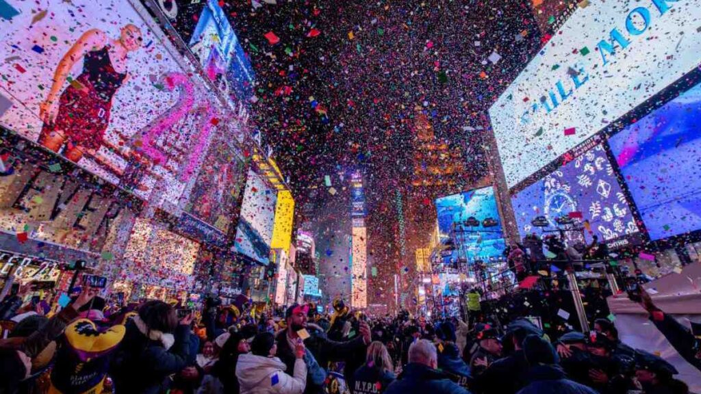 People celebrating the New Year in Time Square, New York
