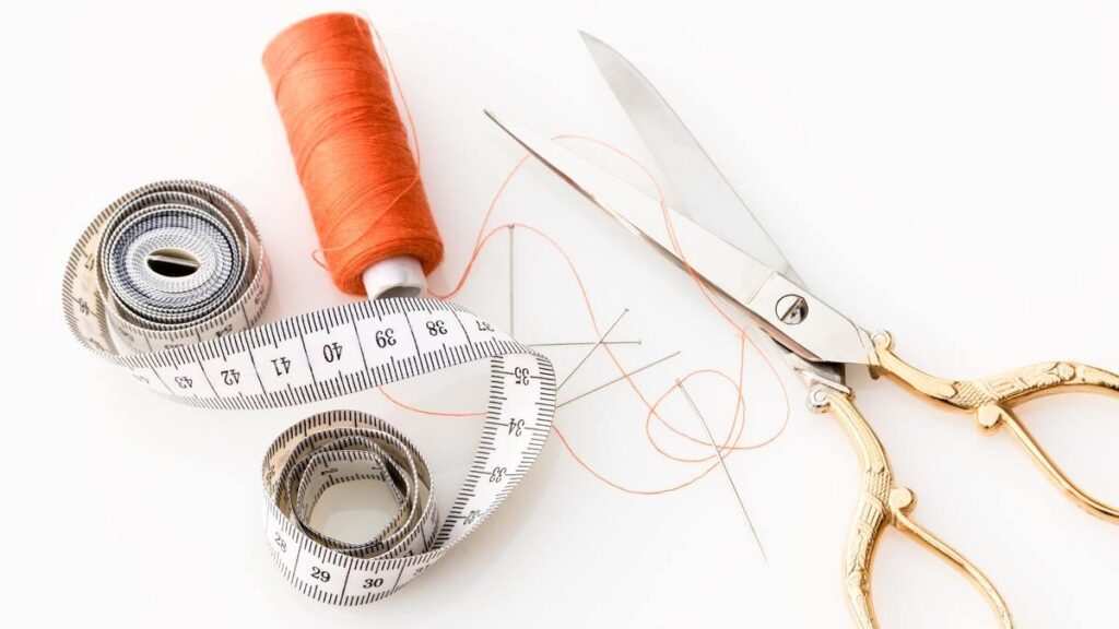 Sewing kit items on display