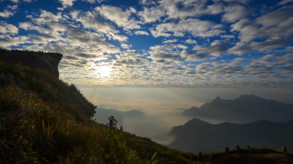 Bela vista para o nascer do sol no parque florestal nacional de Phu Chi Fa
