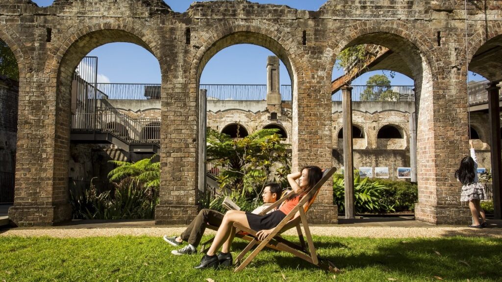 People relaxing at the Paddington Reservoir Gardens