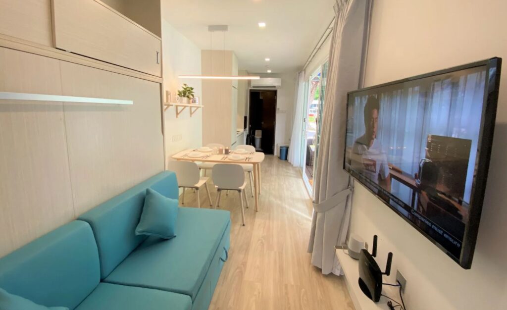 The Shipping Container hotel room comes with modern amenities