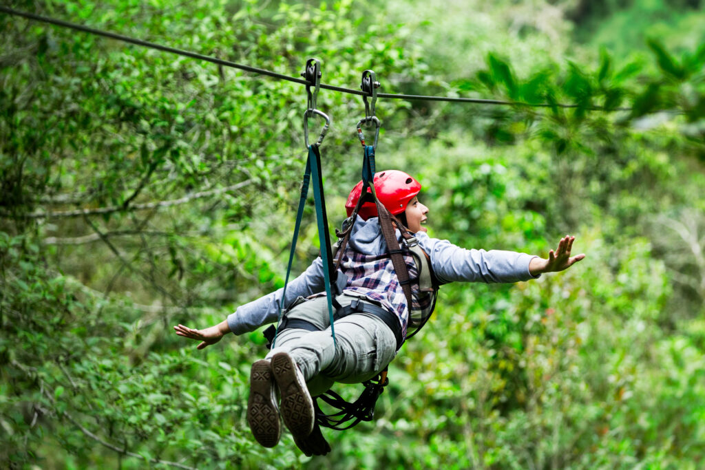 Travellers can go on the zipline above the forests for an unforgettable time