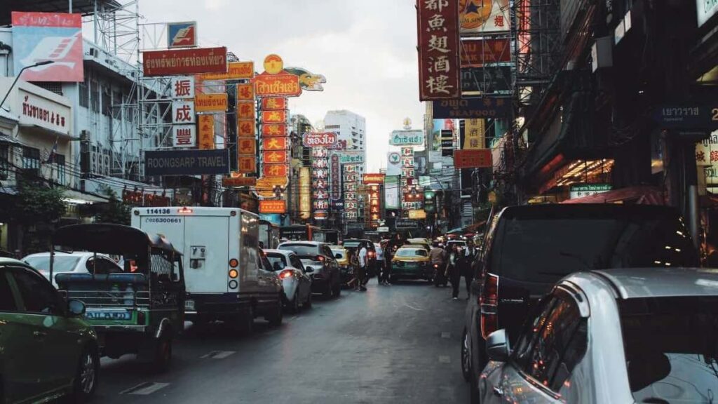 Busy streets of Chinatown in Bangkok