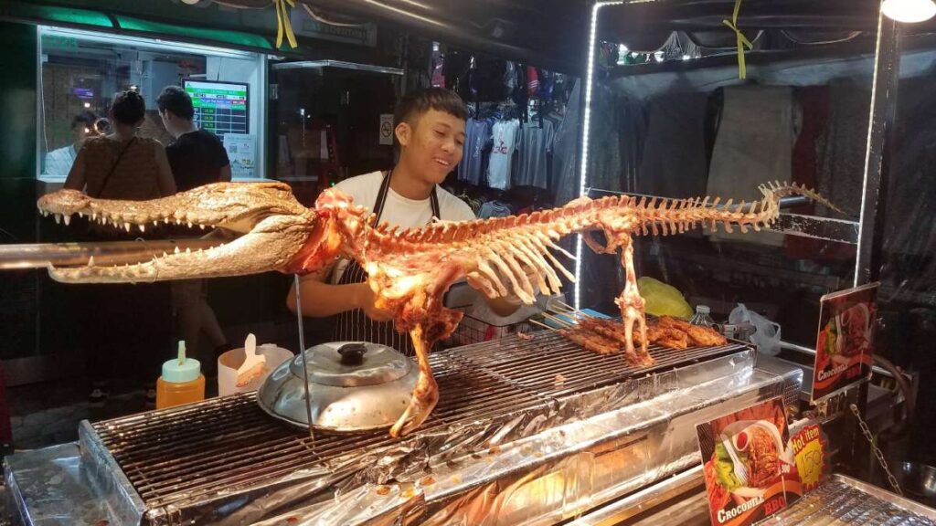 Unique things to do in Thailand, BBQ crocodile on Khao San Road