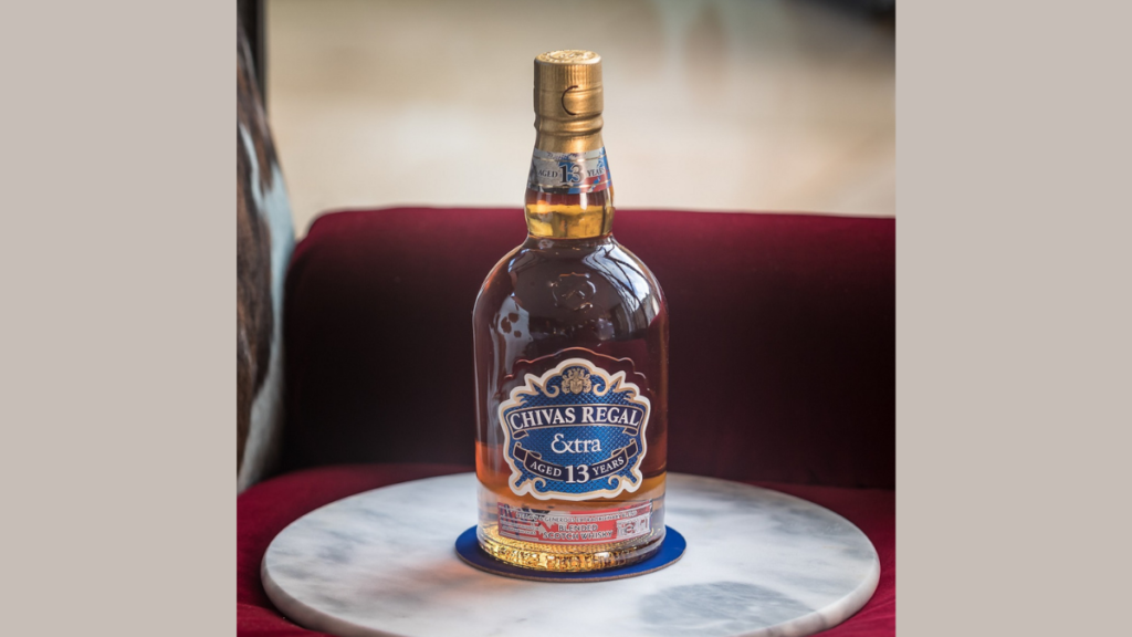 The Chivas Extra Rye cask bottle on display