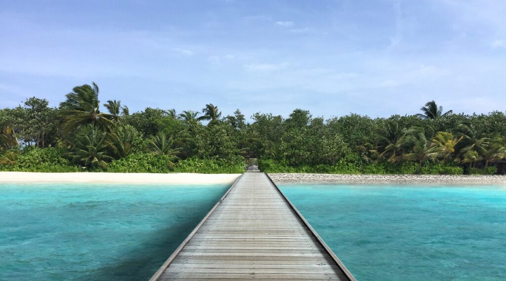 Guests arrive at the resort by boat and have this gorgeous jetty as a walk way