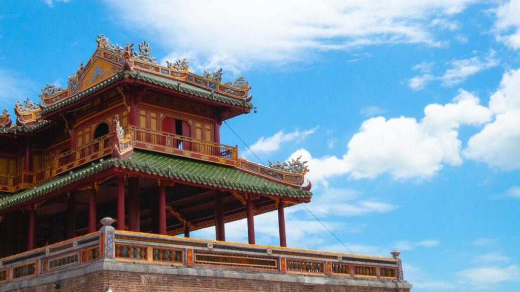 Famous castles, view of the roof of the Hue Citadel with details