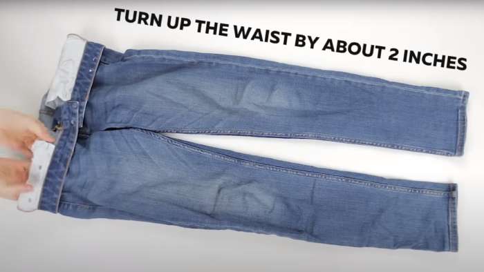 Packing clothes - How to roll up pants, step 1