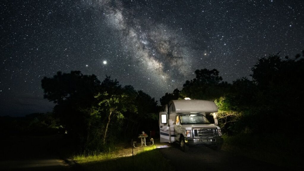 An RV might be suitable for a camping trip with kids