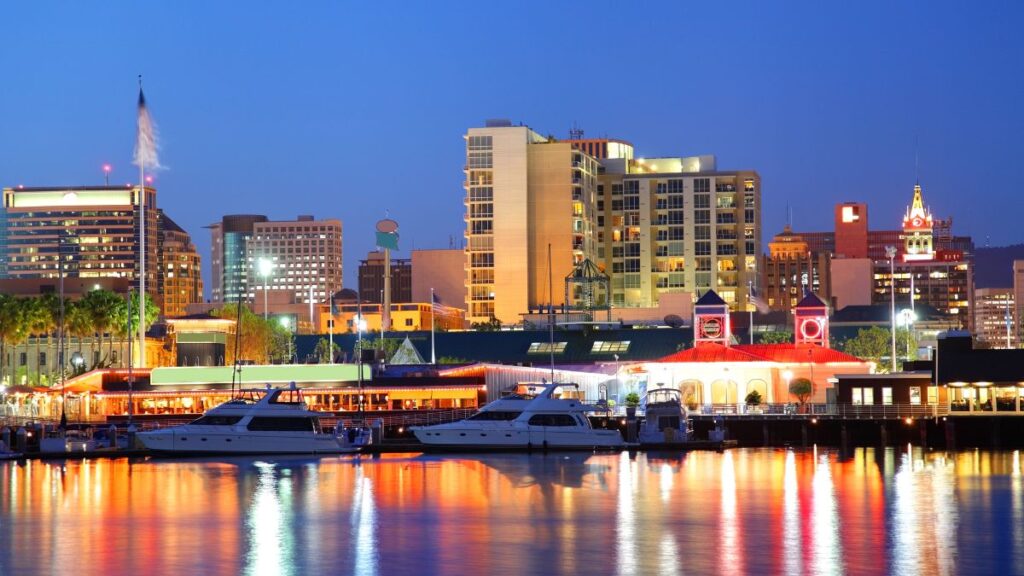 The Oakland, CA has one of the best skylines at night